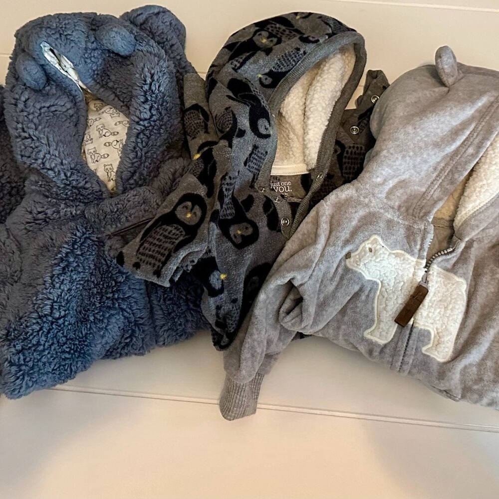 3x Carter's Fuzzy Hooded Suits size 3M